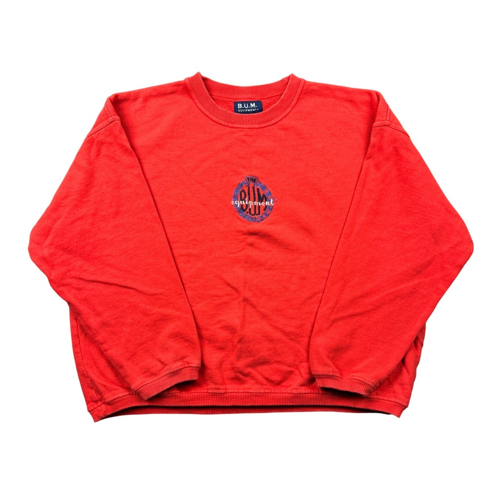 Vintage B.U.M. Equipment Men Medium Crewneck Sweatshirt Red Embroidered Logo 90s
